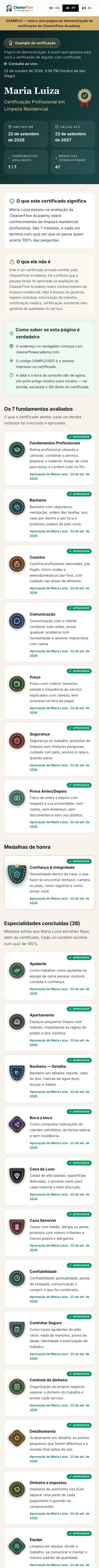A página de conferência de exemplo da CleanerFlow Academy