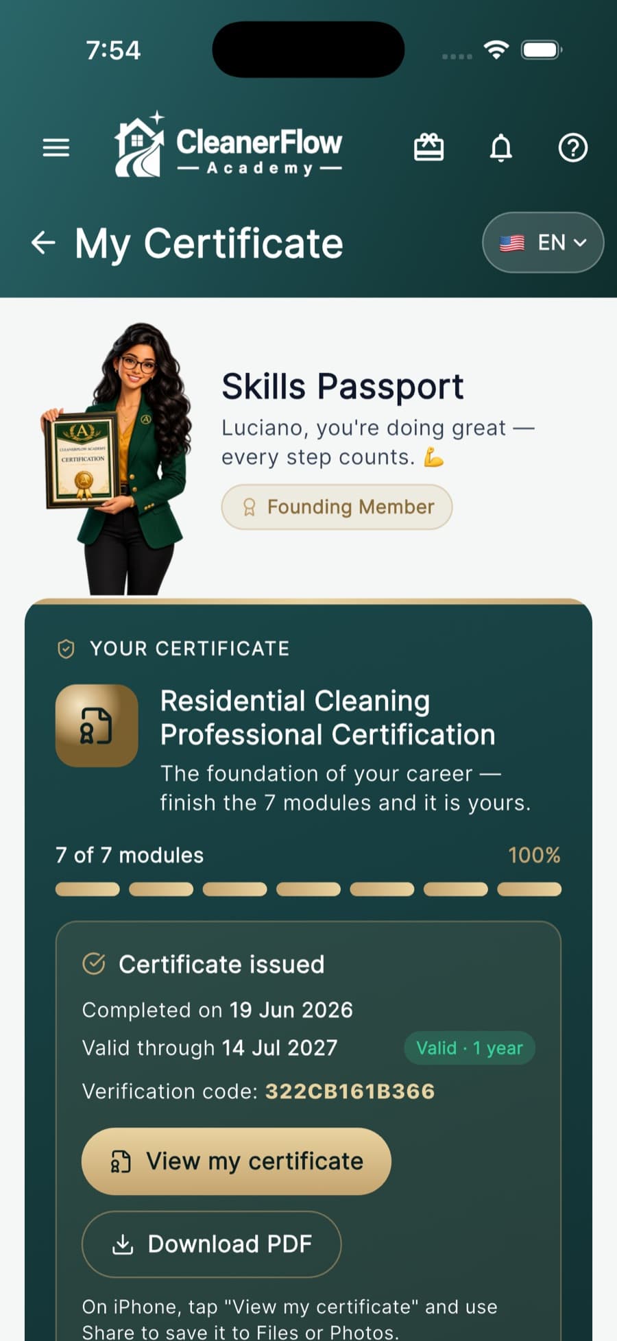 Your name, and a QR your client checks on the spot.