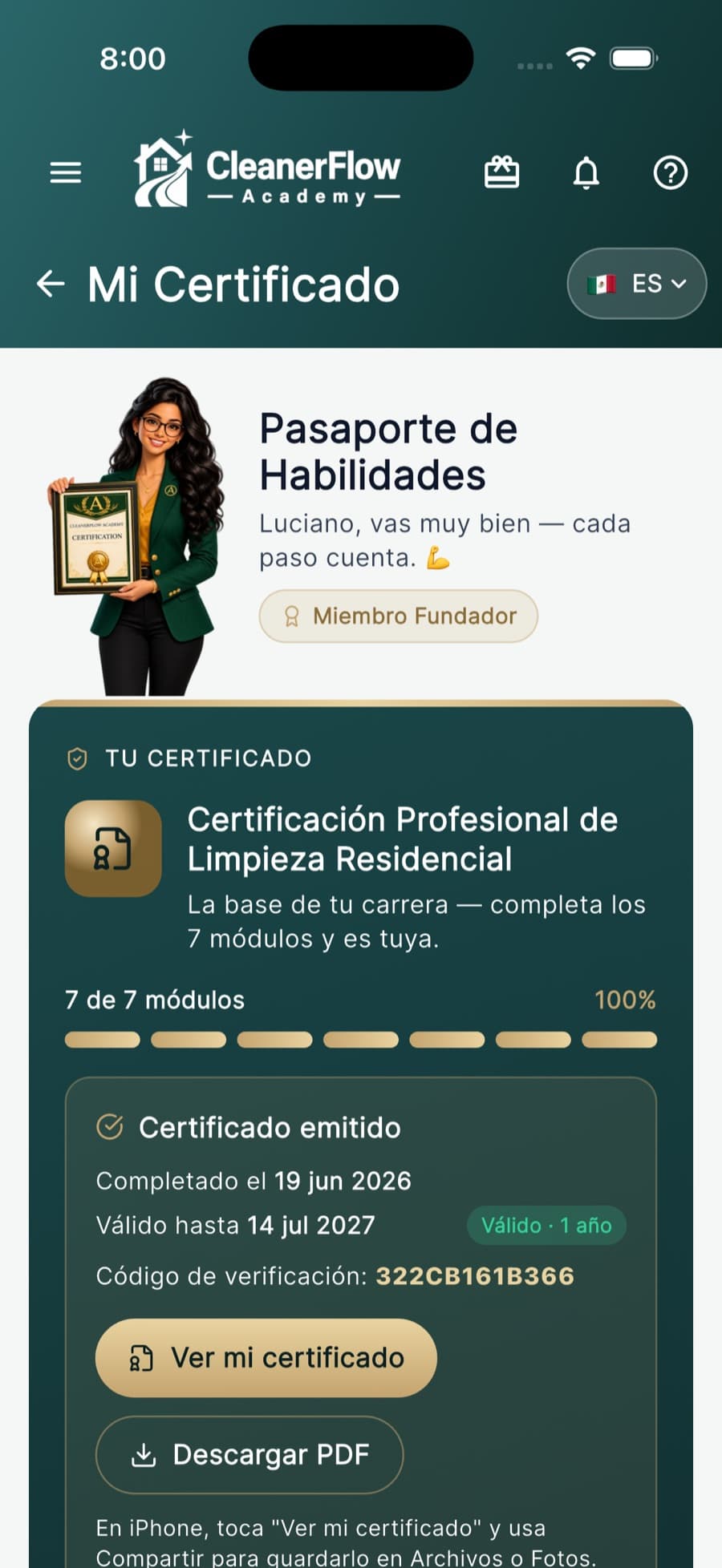 Tu nombre, y un QR que la clienta verifica al momento.