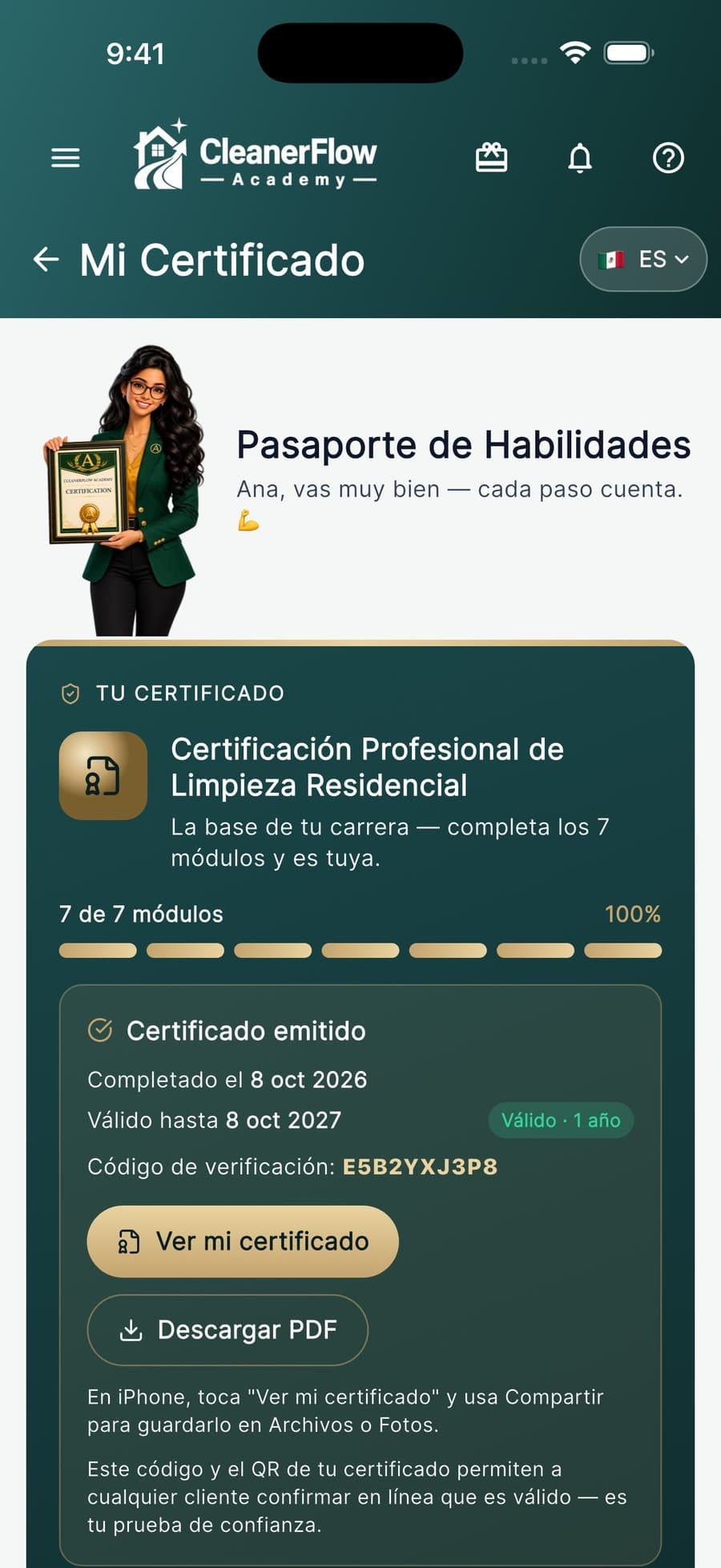 Tu nombre, y un QR que tu cliente verifica al momento.
